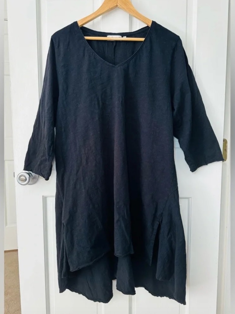 GOOD Habitat XL Empire Tunic Top A-Line High Low Black 100% Cotton Raw Hems - Picture 2 of 13